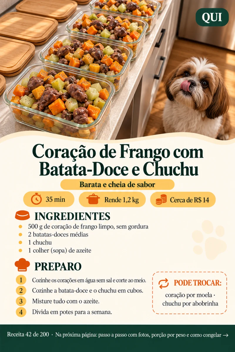 Receita de coração de frango com batata-doce e chuchu
